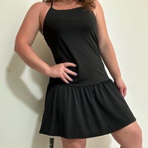 Black Sleeveless Drop-Waist Tennis Dress